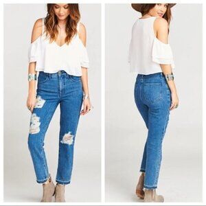 New Show Me Your Mumu Brooklyn High Waist Sapphire Wash Ripped Jeans Size 25